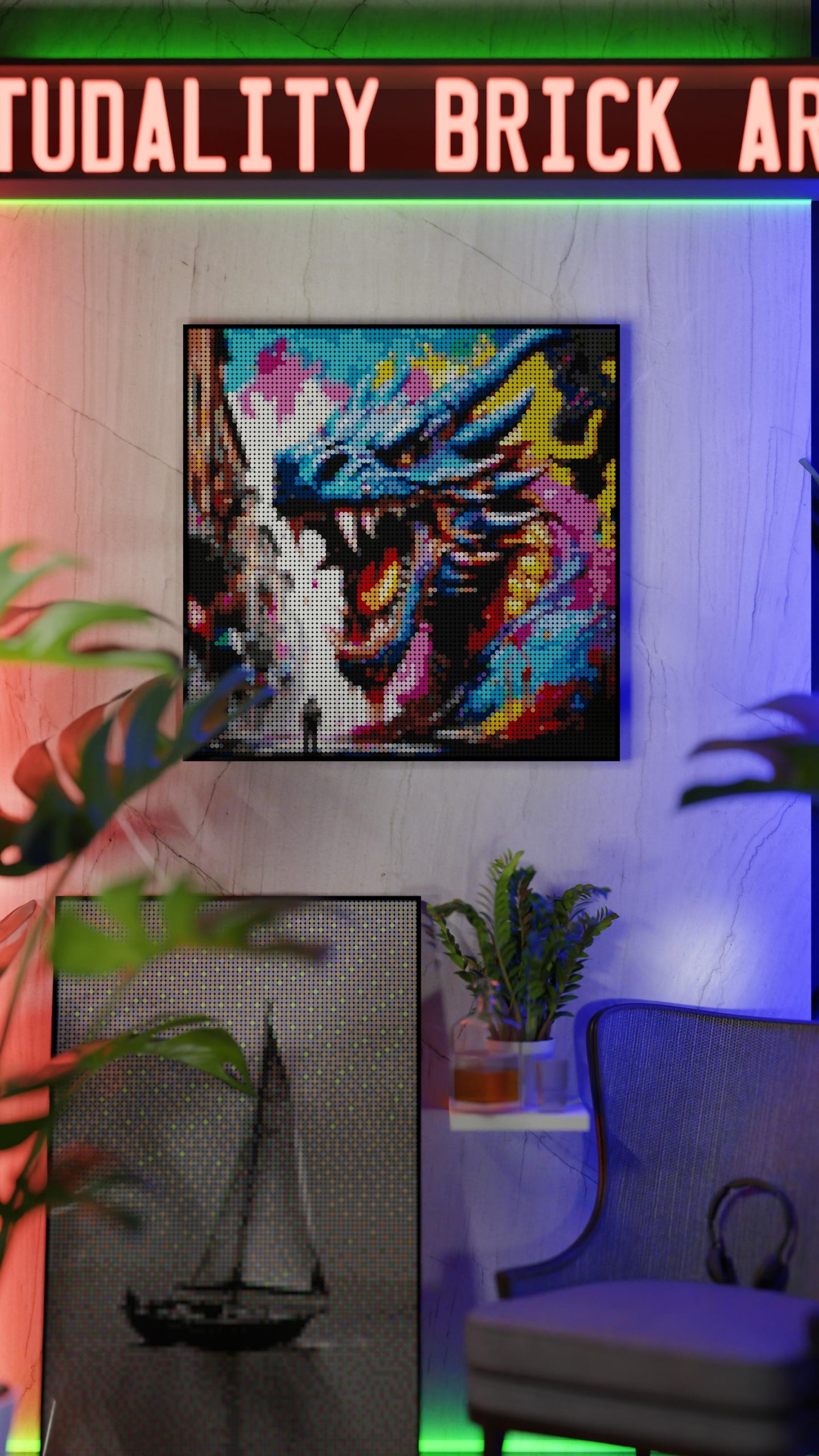 Galactic Seraph LEGO® Style mosaic wall art made from colorful plastic bricks